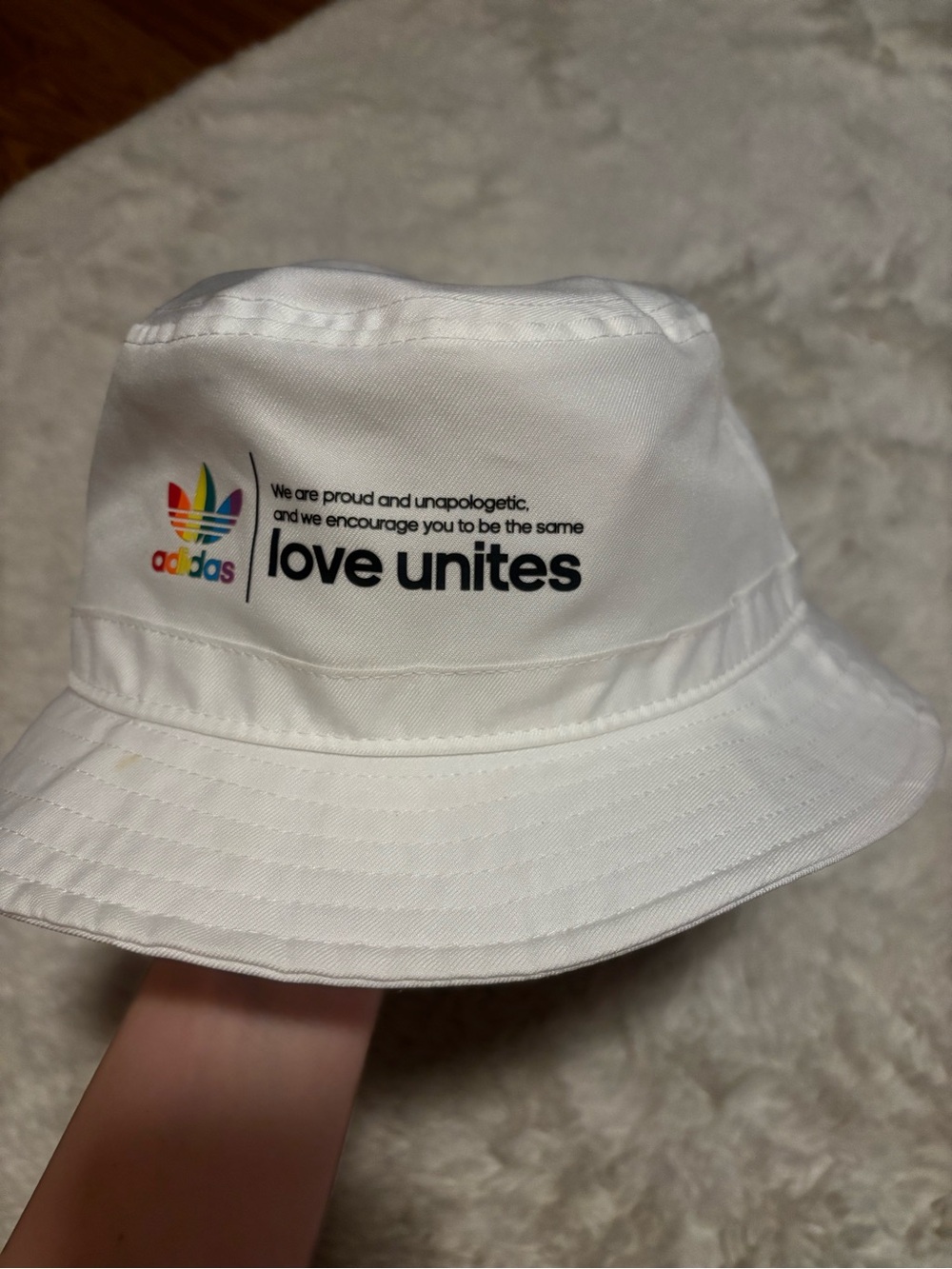 adidas White Bucket Hat with Rainbow Trefoil - Love Unites
